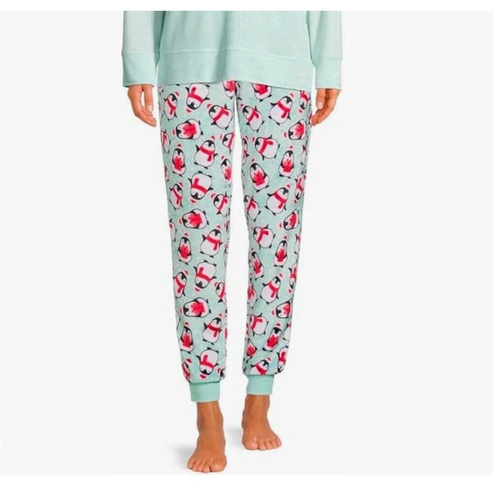 Secret Treasures Women’s Soft Faux Mink Plush Pajama Christmas Penguin Green S